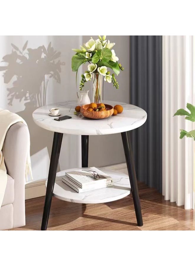 Jorunb Small Round End Table with Storage Shelf for Small Space Round Side Table 2 Tier End Table Metal Support Frame Circle Coffee Table Minimalist Bedside Sofa Table 50*50*42cm  - Image 3