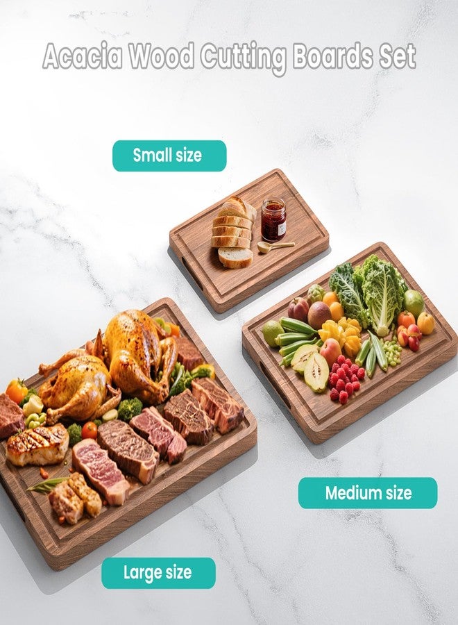 BETOLEAN Acacia Wood Cutting Boards Set with Juice Groove & Handles for Kitchen 3-Piece Charcuterie Chopping Board for Meat Cheese Fruits Vegetables - Image 2