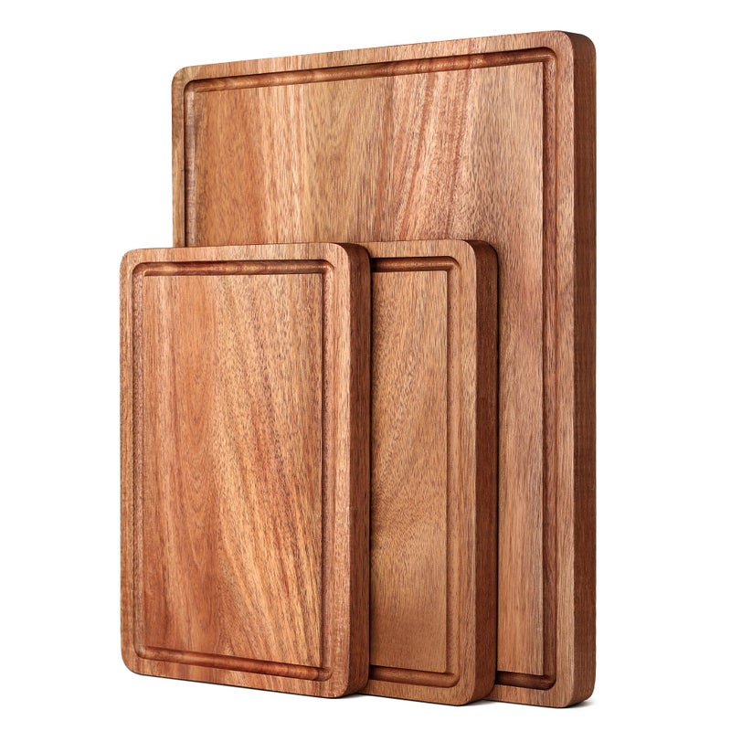 BETOLEAN Acacia Wood Cutting Boards Set with Juice Groove & Handles for Kitchen 3-Piece Charcuterie Chopping Board for Meat Cheese Fruits Vegetables - Image 1