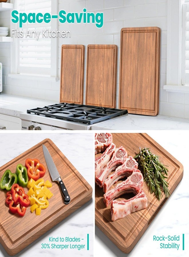 BETOLEAN Acacia Wood Cutting Boards Set with Juice Groove & Handles for Kitchen 3-Piece Charcuterie Chopping Board for Meat Cheese Fruits Vegetables - Image 5
