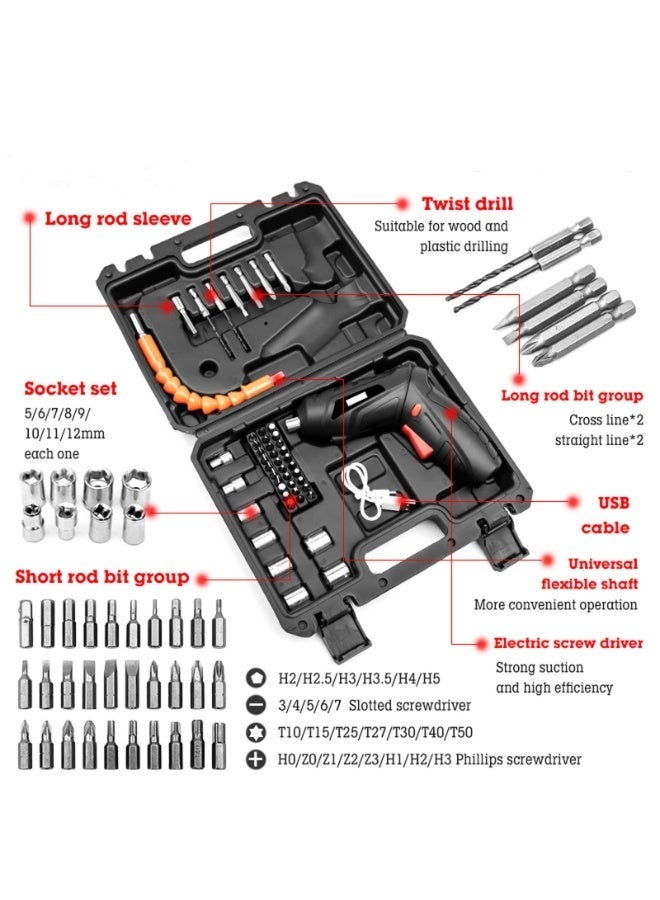 47-Piece 4.2V Cordless Lithium-Ion Screwdriver Kit | Multi-Purpose Mini Screwdriver Set with Reversible Motor & 90° Rotation - Image 3