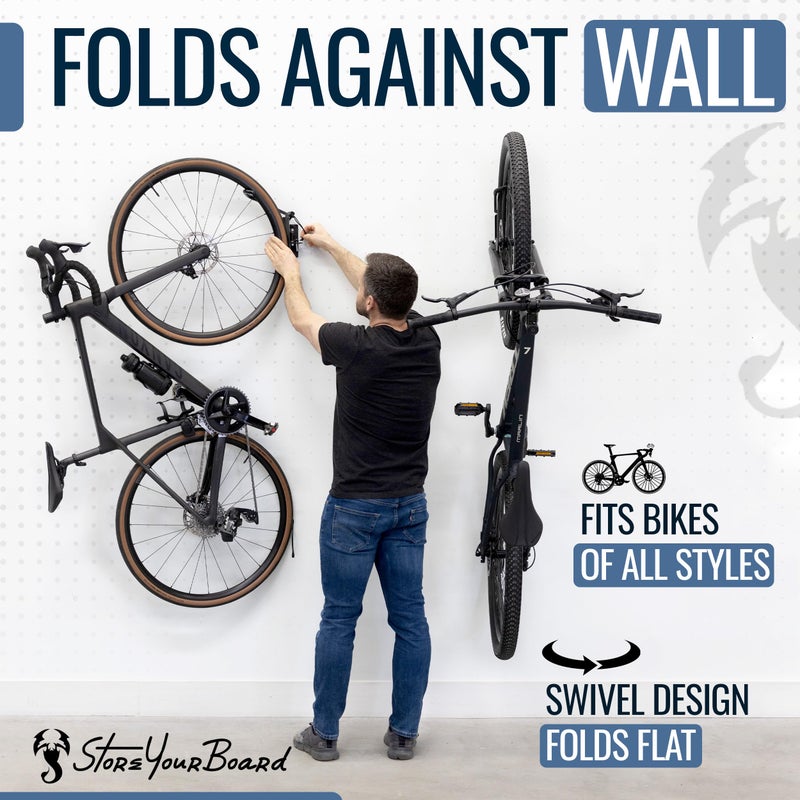 Storeyourboard Swivel Bike Rack Garage  2 Pack Wall Mount  Bike Storage Hooks  Space Saving Hangers - Image 5