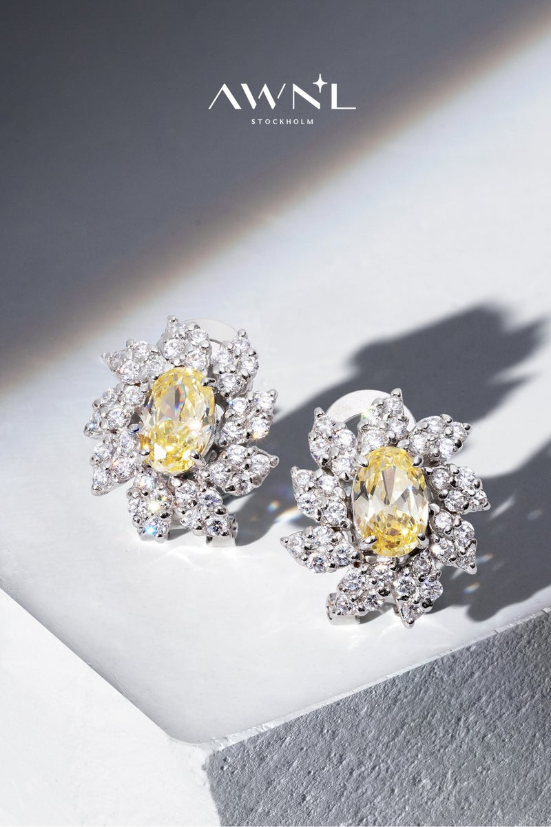 AWNL Golden Dawn Women's Earrings with Yellow CZ Diamond and Sterling Silver, Middle East Exclusive Collection - Image 1