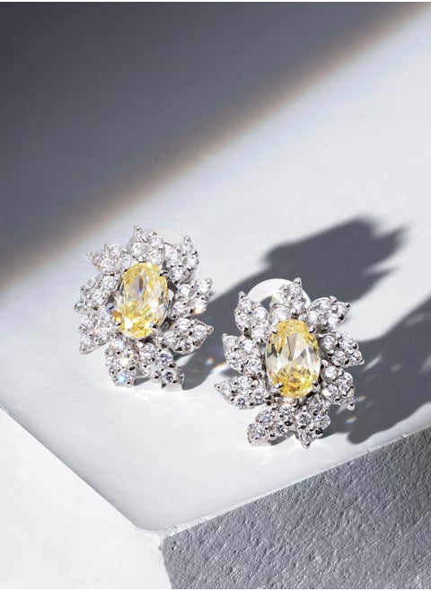 Golden Dawn Women's Earrings with Yellow CZ Diamond and Sterling Silver, Middle East Exclusive Collection
