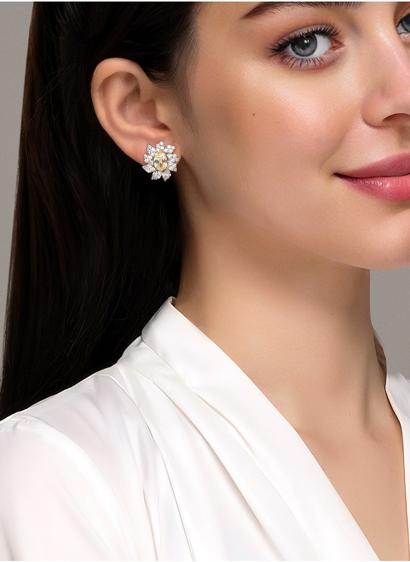Golden Dawn Women's Earrings with Yellow CZ Diamond and Sterling Silver, Middle East Exclusive Collection