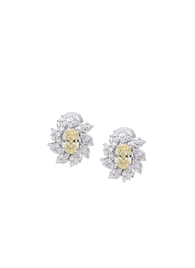 Golden Dawn Women's Earrings with Yellow CZ Diamond and Sterling Silver, Middle East Exclusive Collection