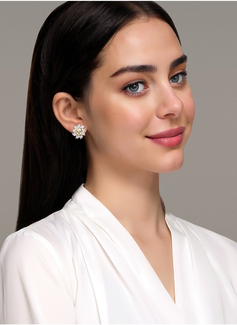 Golden Dawn Women's Earrings with Yellow CZ Diamond and Sterling Silver, Middle East Exclusive Collection