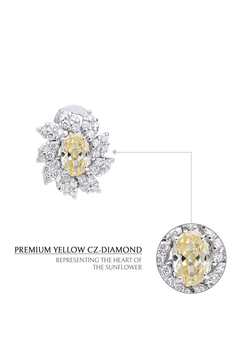 Golden Dawn Women's Earrings with Yellow CZ Diamond and Sterling Silver, Middle East Exclusive Collection