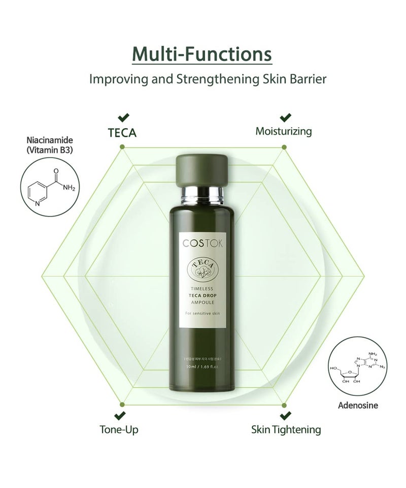 COSTOK Timeless TECA Drop Ampoule 50ml with Centella Asiatica Extract TECA Technology Hypoallergenic Soothing Hydrating Facial Serum for Sensitive Skin - Image 4