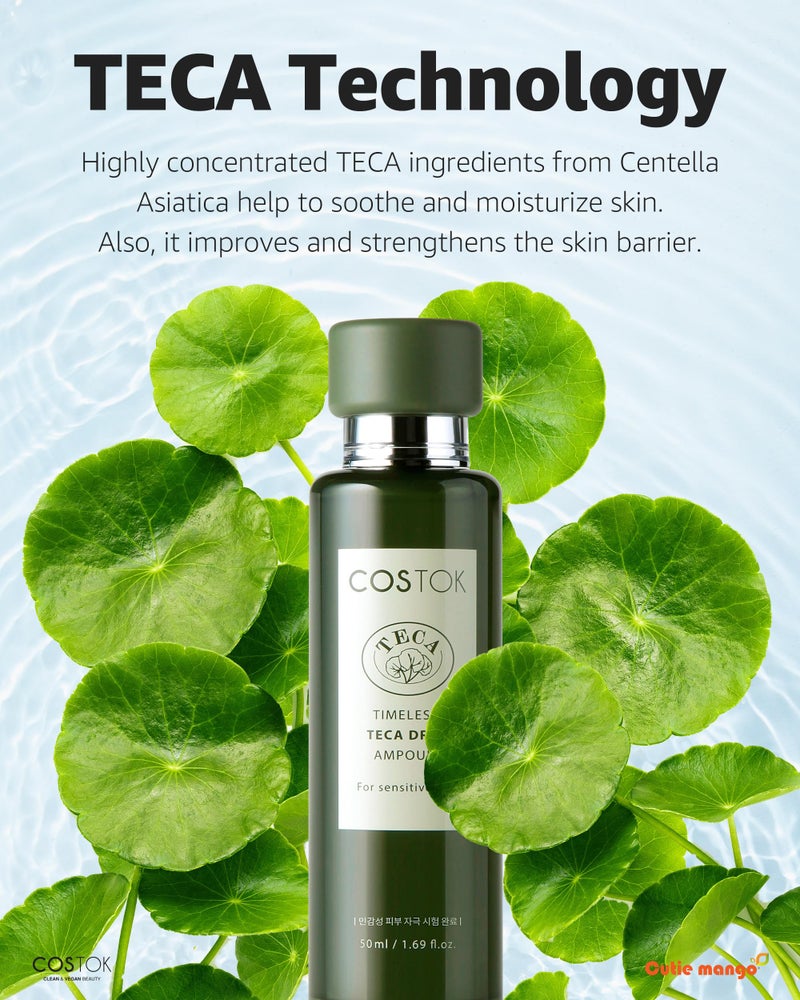 COSTOK Timeless TECA Drop Ampoule 50ml with Centella Asiatica Extract TECA Technology Hypoallergenic Soothing Hydrating Facial Serum for Sensitive Skin - Image 3
