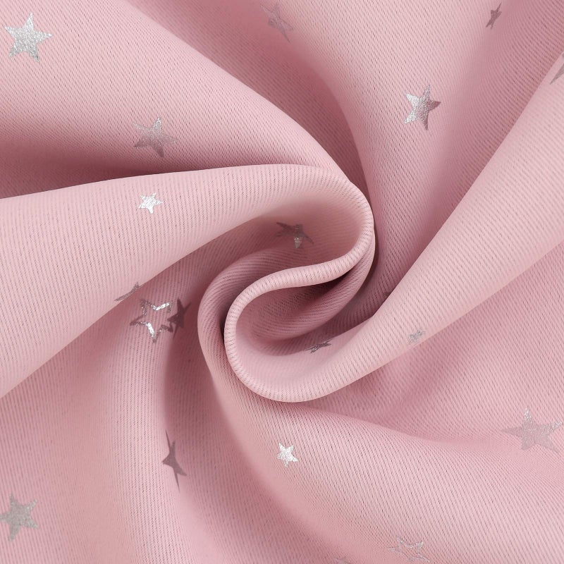 BGment Kids Blackout Curtains for Bedroom - Grommet Thermal Insulated Silver Star Print Room Darkening Curtains for Kids Room  Set of 2 Panels  42 x 72 Inch  Baby Pink - Image 5