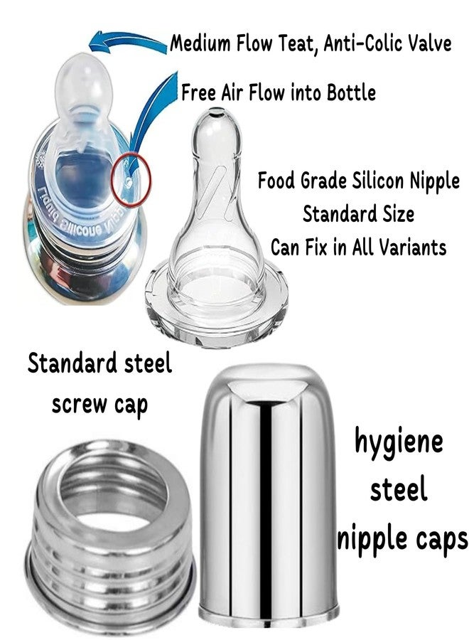 PGD Baby Feeding Combo Set Premium Steel Feeding Bottle, Silicone Baby Food Fruit Feeder Nibbler 10ml & Food Feeder Spoon 90ml with Long Handle Cleaning Brush (150ml Comprehensive Feeding Bottle Combo Set) - Image 3