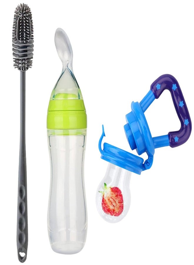 PGD Baby Feeding Combo Set Premium Steel Feeding Bottle, Silicone Baby Food Fruit Feeder Nibbler 10ml & Food Feeder Spoon 90ml with Long Handle Cleaning Brush (150ml Comprehensive Feeding Bottle Combo Set) - Image 4