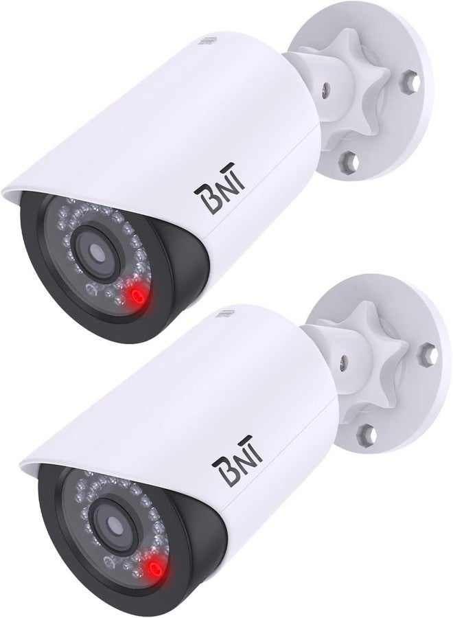 BNT Dummy Fake Security Camera,with One Flashing Red LED Light,for Home and Businesses Security Indoor/Outdoor (2 Pack, White) - Image 1
