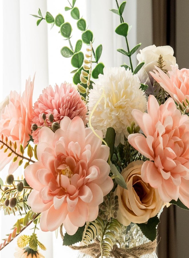 Aubcee Fake Flowers with Vase,Faux Flowers in Vase for Home Decor,Silk Pink Dahlia Artificial Flowers with Vase for Coffee Table Decor,Living Room Bathroom Plant Decor, Centerpiece Table Decorations - Image 5