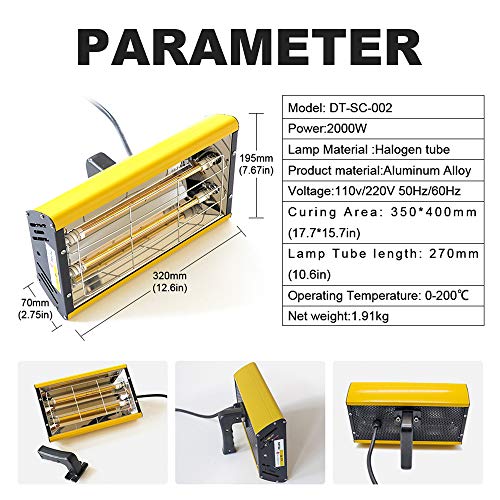 DATOUBOSS Portable Infrared Paint Curing Lamp 2000w Handheld Infrared Paint Baking Lamp Shortwave Infrared Heating Light Car Body Repair Tool - Image 3