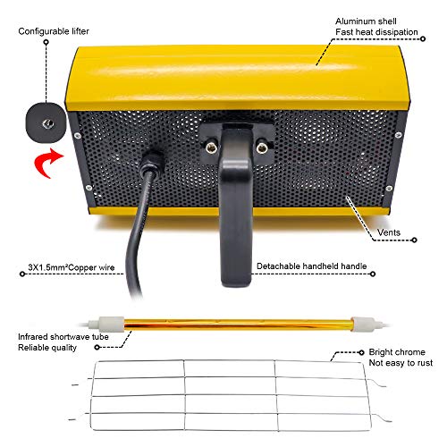 DATOUBOSS Portable Infrared Paint Curing Lamp 2000w Handheld Infrared Paint Baking Lamp Shortwave Infrared Heating Light Car Body Repair Tool - Image 4