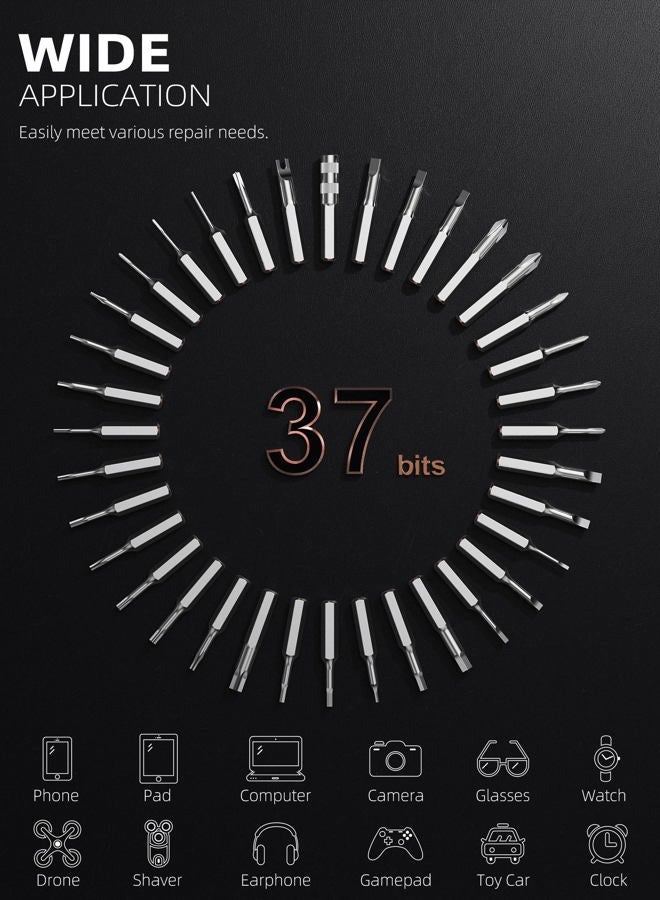 iFu Mini Electric Screwdriver, 42 in 1 Precision Screwdriver Set – Small Cordless Power Screwdriver with LED Light & 37 Magnetic Bits, Repair Tool for Phone Laptop Camera Watch Computer - Image 2