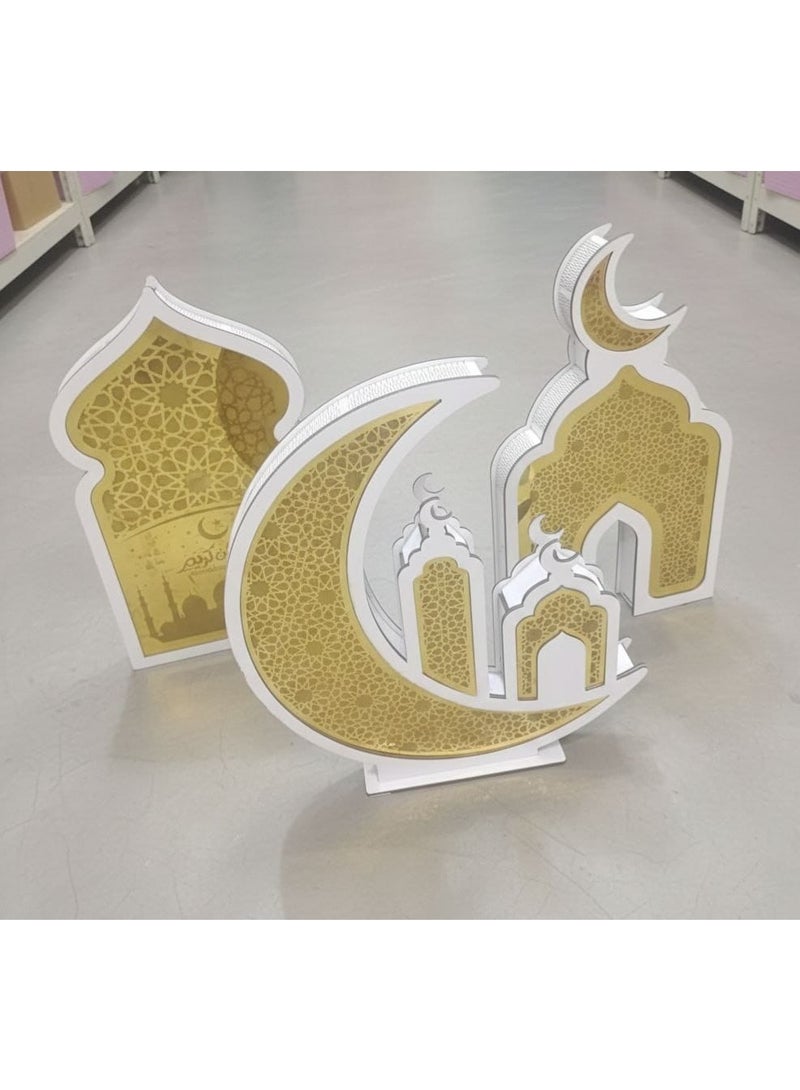 طقم ديكور رمضان 3 قطع جامبو ليد مضيء 50 سم خامه خشب مع أكريلك دهبى - Image 3