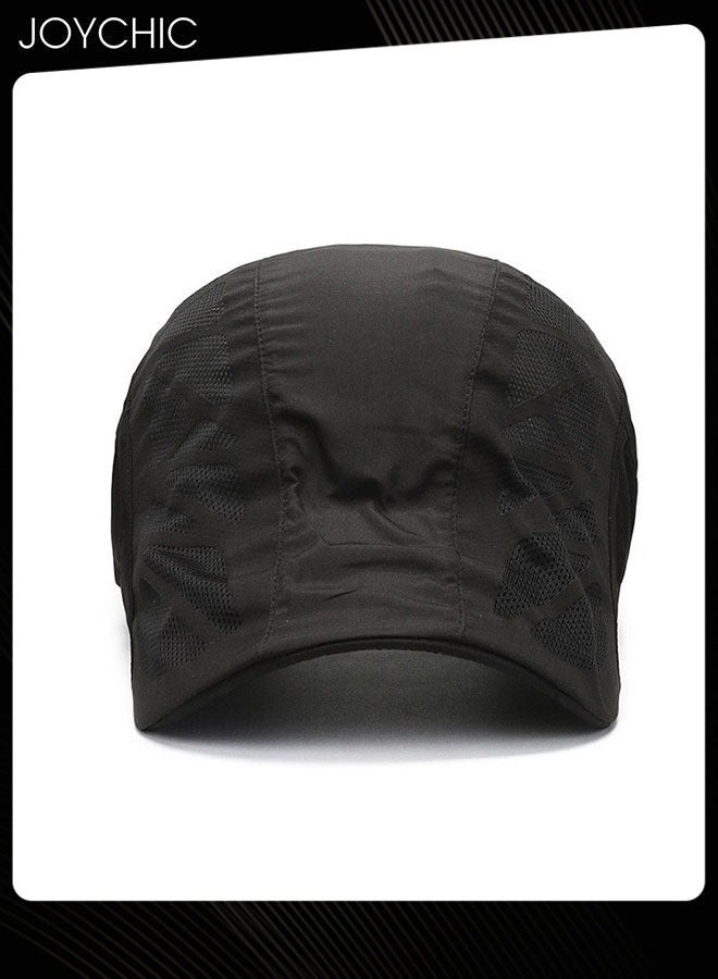 Joychic Baseball Cap for Men Mesh Flat Cap Berets Newsboy Hat Quick-Drying Mesh Breathable Trucker Hat Adjustable Sports Cap Golf Hats Black - Image 3