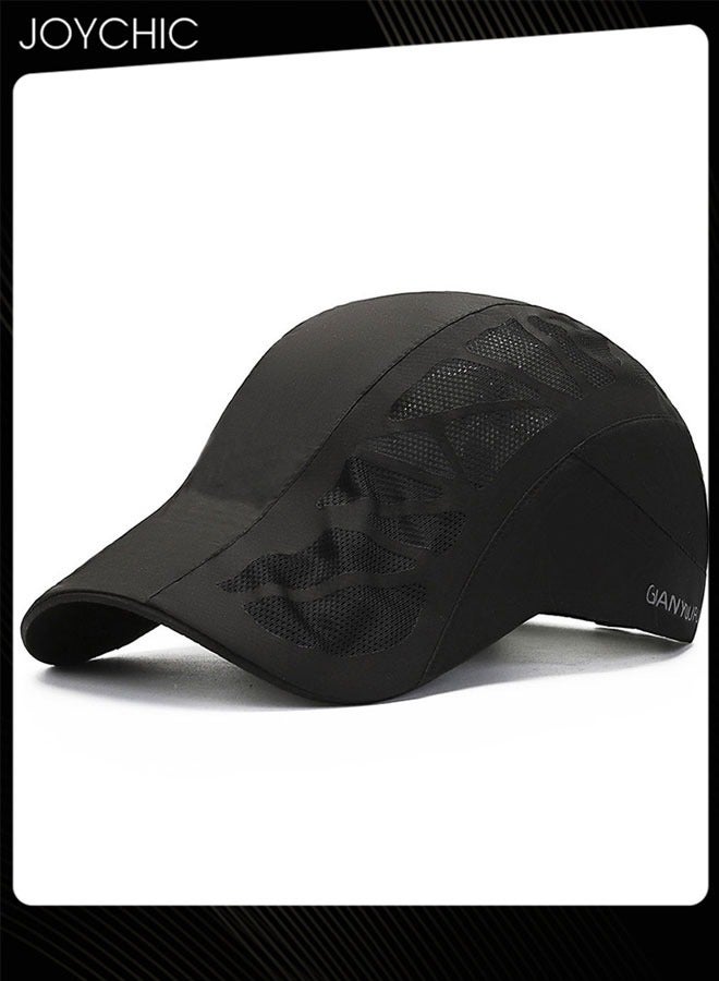 Joychic Baseball Cap for Men Mesh Flat Cap Berets Newsboy Hat Quick-Drying Mesh Breathable Trucker Hat Adjustable Sports Cap Golf Hats Black - Image 2