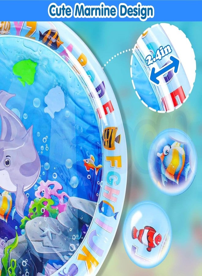 Kidology Inflatable Tummy Time Leakproof Water Play Mat for Babies 3 Months & Above | Sensory Water Pad Fun Activity Play Center Indoor and Outdoor Activity | Ideal for Gifting (Round), Blue - Image 2