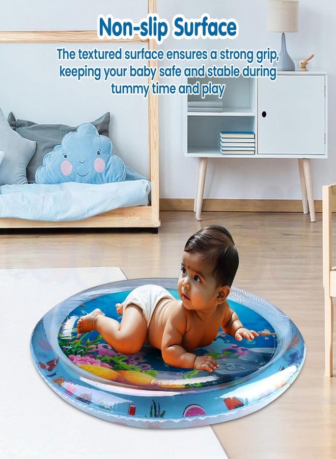 Kidology Inflatable Tummy Time Leakproof Water Play Mat for Babies 3 Months & Above | Sensory Water Pad Fun Activity Play Center Indoor and Outdoor Activity | Ideal for Gifting (Round), Blue - Image 4