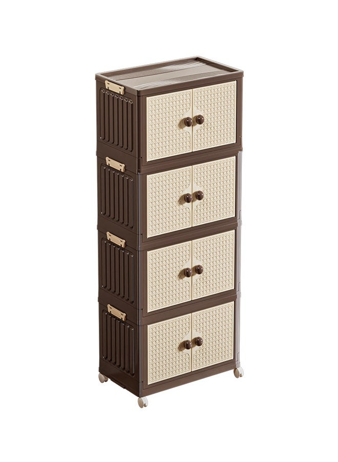 4-Tier Foldable Plastic Storage Cabinet 43.5x27.5x105.5 cm Slim Organizer with Double Doors & Wheels - Image 2