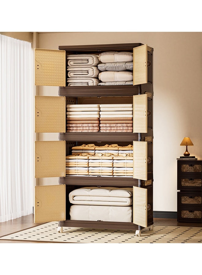4-Tier Foldable Plastic Storage Cabinet 43.5x27.5x105.5 cm Slim Organizer with Double Doors & Wheels - Image 3