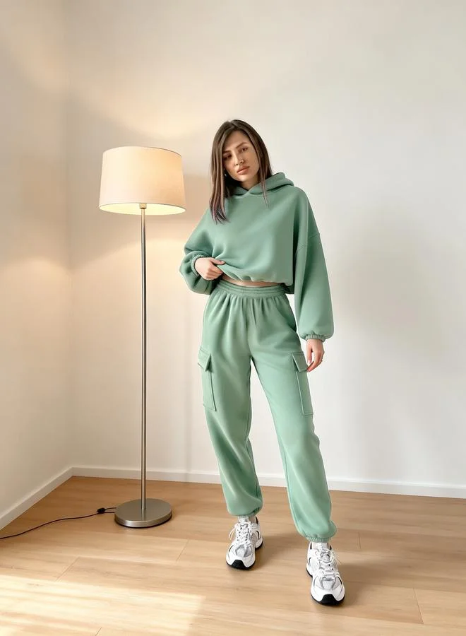 Take Two Womens Neon Green Hoodie and Cargo Trousers Co-ord Set
