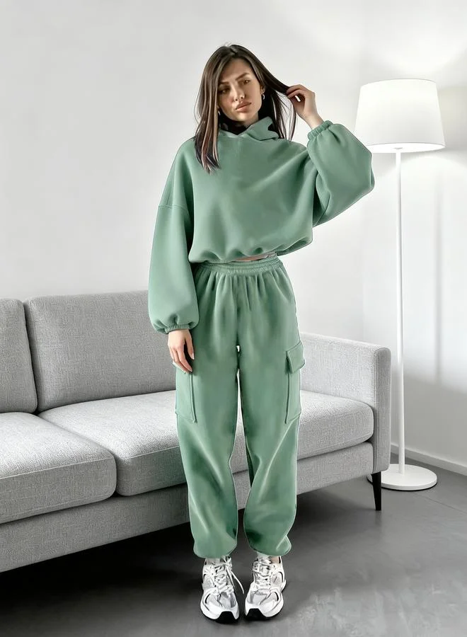Take Two Womens Neon Green Hoodie and Cargo Trousers Co-ord Set
