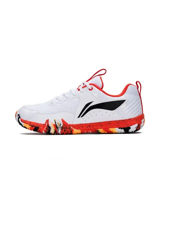 لي-نينج Li-Ning Saga Lite 9 Non Marking Badminton Shoes (White/Orange/Yellow ; EUR 44)