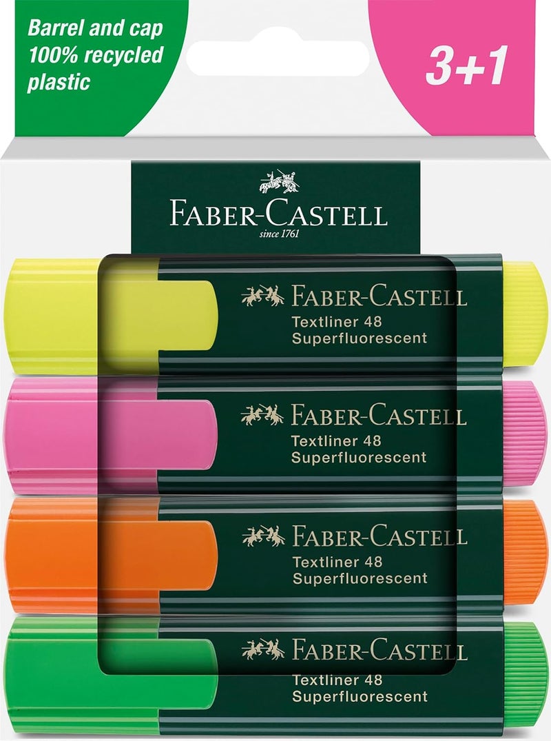 Faber-Castell Textliner 48 Highlighter Set - 4 Superfluorescent Colors with 3 Line Widths - Image 1