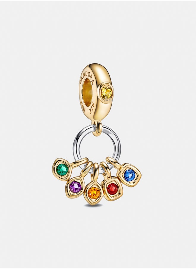 PANDORA Marvel Infinity 14k gold plated and sterling silver dangle with royal green royal blue salsa red royal purple honey coloured and blazing 
