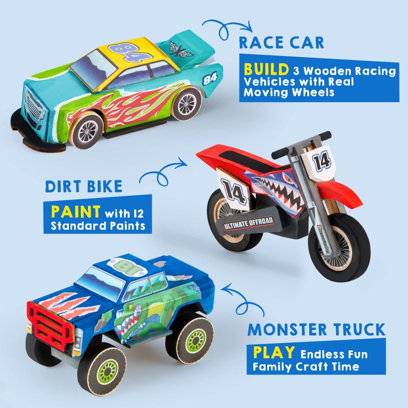 JOYIN Kids Craft Kit Build & Paint Your Own Wooden Race Car Art & Craft Kit DIY Toy Make Your Own Car Truck Toy Construct and Paint Kit, Presents for Kids - Image 4
