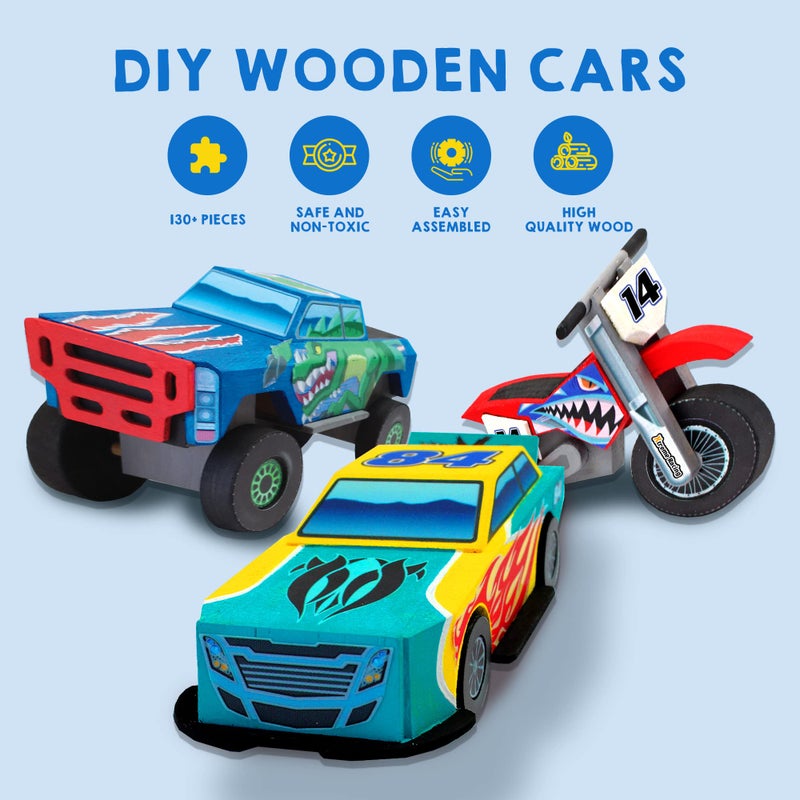 JOYIN Kids Craft Kit Build & Paint Your Own Wooden Race Car Art & Craft Kit DIY Toy Make Your Own Car Truck Toy Construct and Paint Kit, Presents for Kids - Image 3