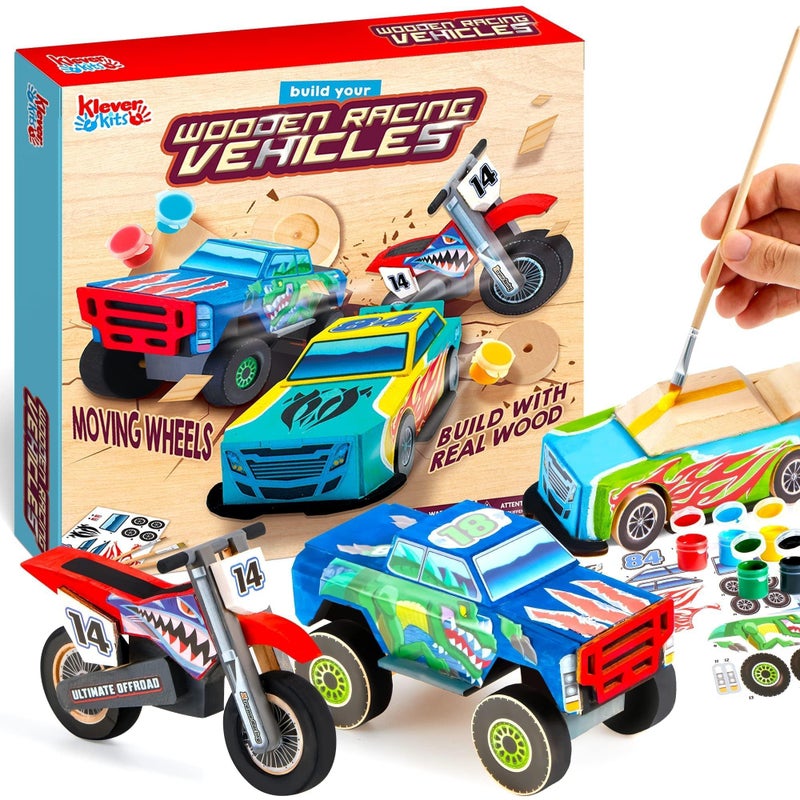 JOYIN Kids Craft Kit Build & Paint Your Own Wooden Race Car Art & Craft Kit DIY Toy Make Your Own Car Truck Toy Construct and Paint Kit, Presents for Kids - Image 1