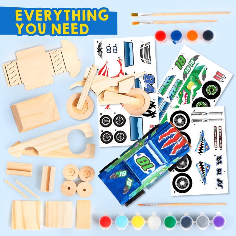 JOYIN Kids Craft Kit Build & Paint Your Own Wooden Race Car Art & Craft Kit DIY Toy Make Your Own Car Truck Toy Construct and Paint Kit, Presents for Kids - Image 2
