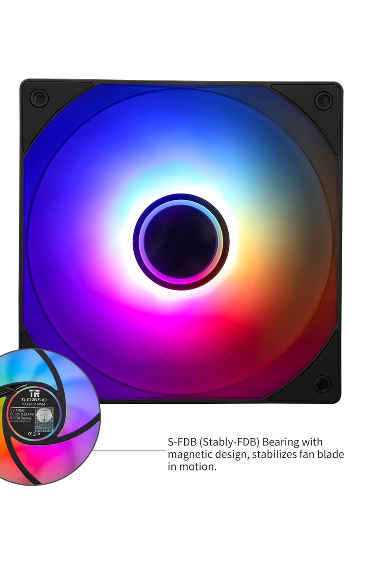 Thermalright Thermalrlght TL-C12B-S V3 X3 Packs CPU Case Fan 120mm ARGB Fan with ARGB Mirror Light Effect, 4pin PWM Silent Computer Cooler Fan, for Case CPU Liquid Cooler and CPU Air Cooler, Quiet CPU PC ARGB Fan - Image 2