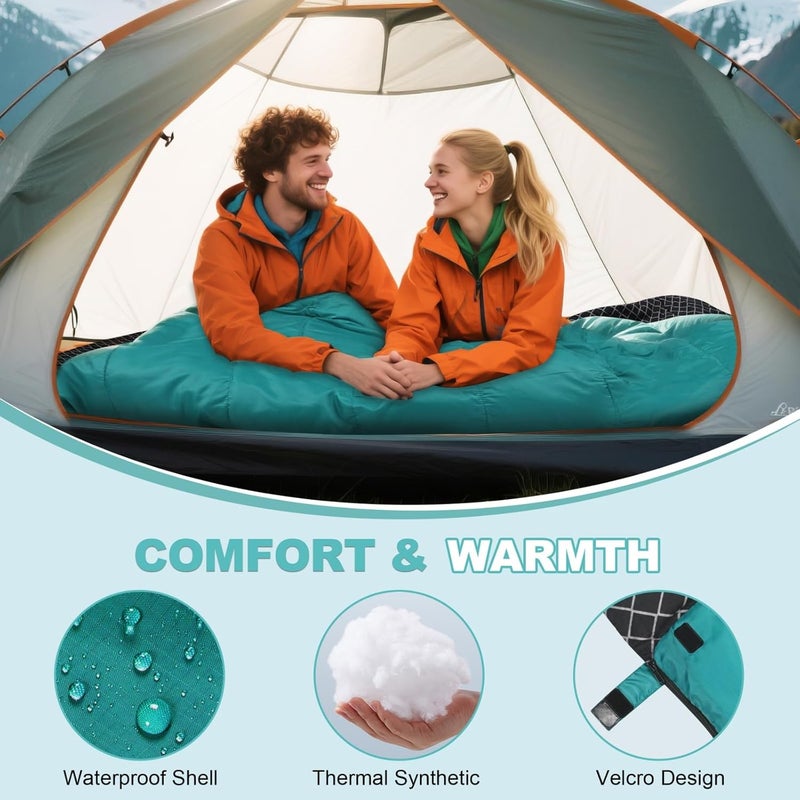 AGEMORE Cotton Flannel Double Sleeping Bag for Camping, Backpacking Or Hiking. Queen Size 2 Person Waterproof Sleeping Bag for Adults Or Teens. Lightweight with Compression Sack - Image 5