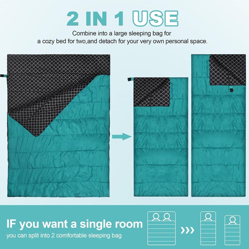 AGEMORE Cotton Flannel Double Sleeping Bag for Camping, Backpacking Or Hiking. Queen Size 2 Person Waterproof Sleeping Bag for Adults Or Teens. Lightweight with Compression Sack - Image 4