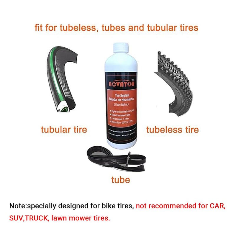 Novator High Performance Bike Tire Sealant for Tubeless, Tubulars, Tubes, Seals Faster, Lasts Longer, Micro-Fiber for MTB, Road, Gravel Bicycle (17oz.sealant) - Image 3