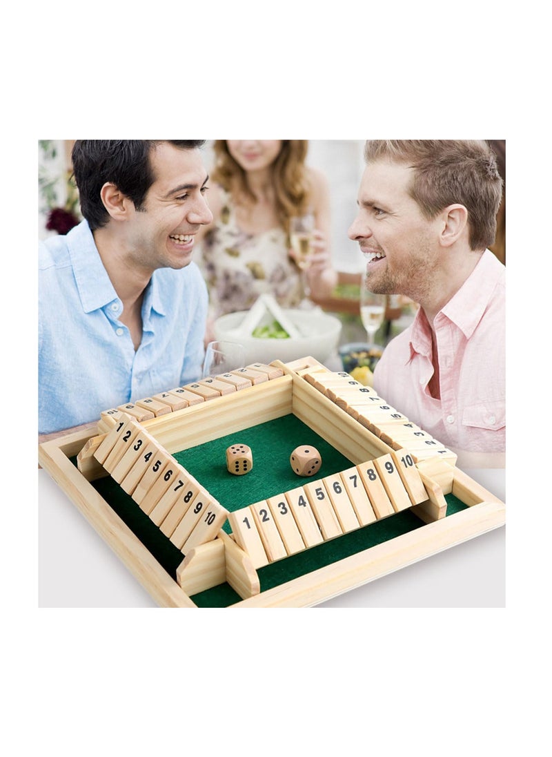 ECVV - Shut The Box Dice Game 4 Sided Wooden Table Math Board Game for 1-4 Players Classic Family Game with 2 Dices for Family Classroom Home or Bar - Image 1