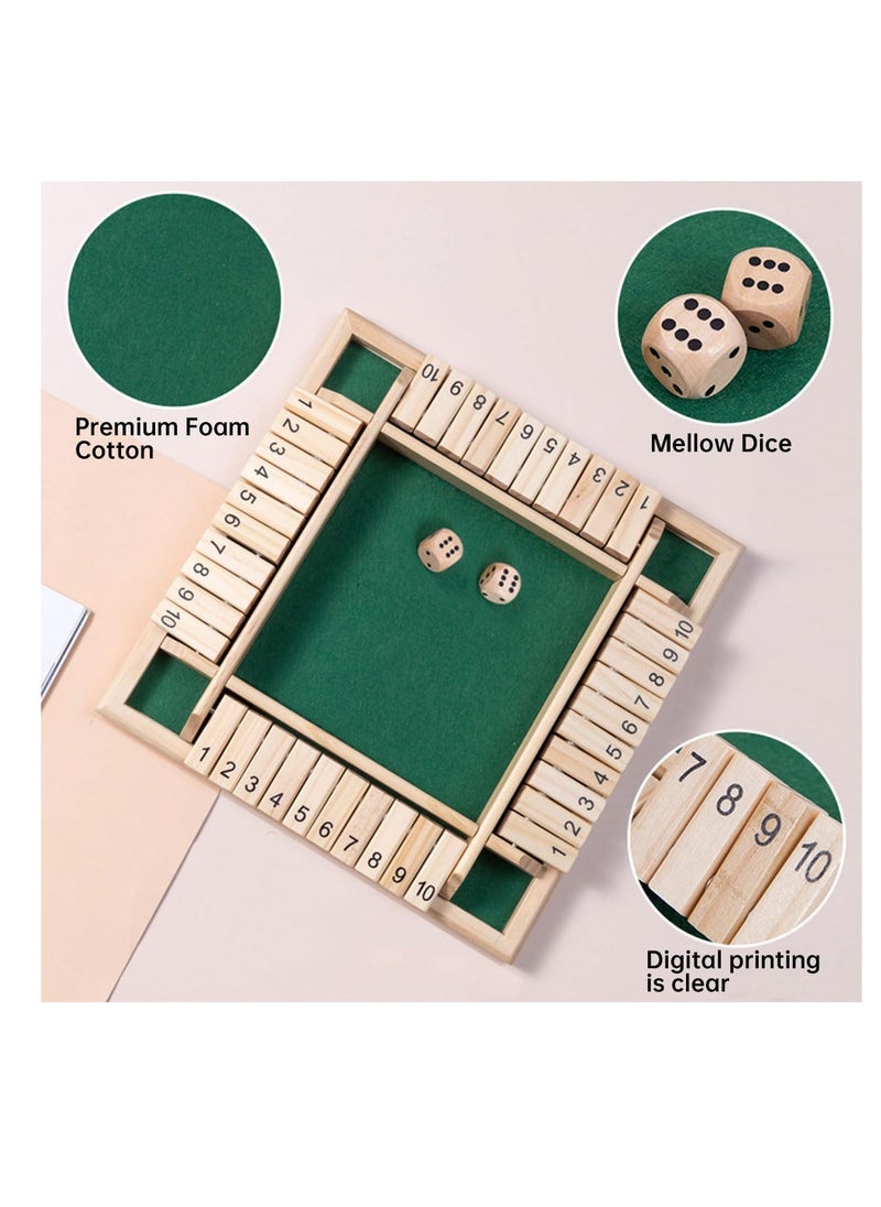 ECVV - Shut The Box Dice Game 4 Sided Wooden Table Math Board Game for 1-4 Players Classic Family Game with 2 Dices for Family Classroom Home or Bar - Image 1