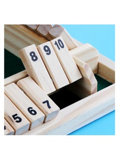ECVV Shut The Box Dice Game 4 Sided Wooden Table Math Board Game for 1-4 Players Classic Family Game with 2 Dices for Family Classroom Home or Bar  - Image 4