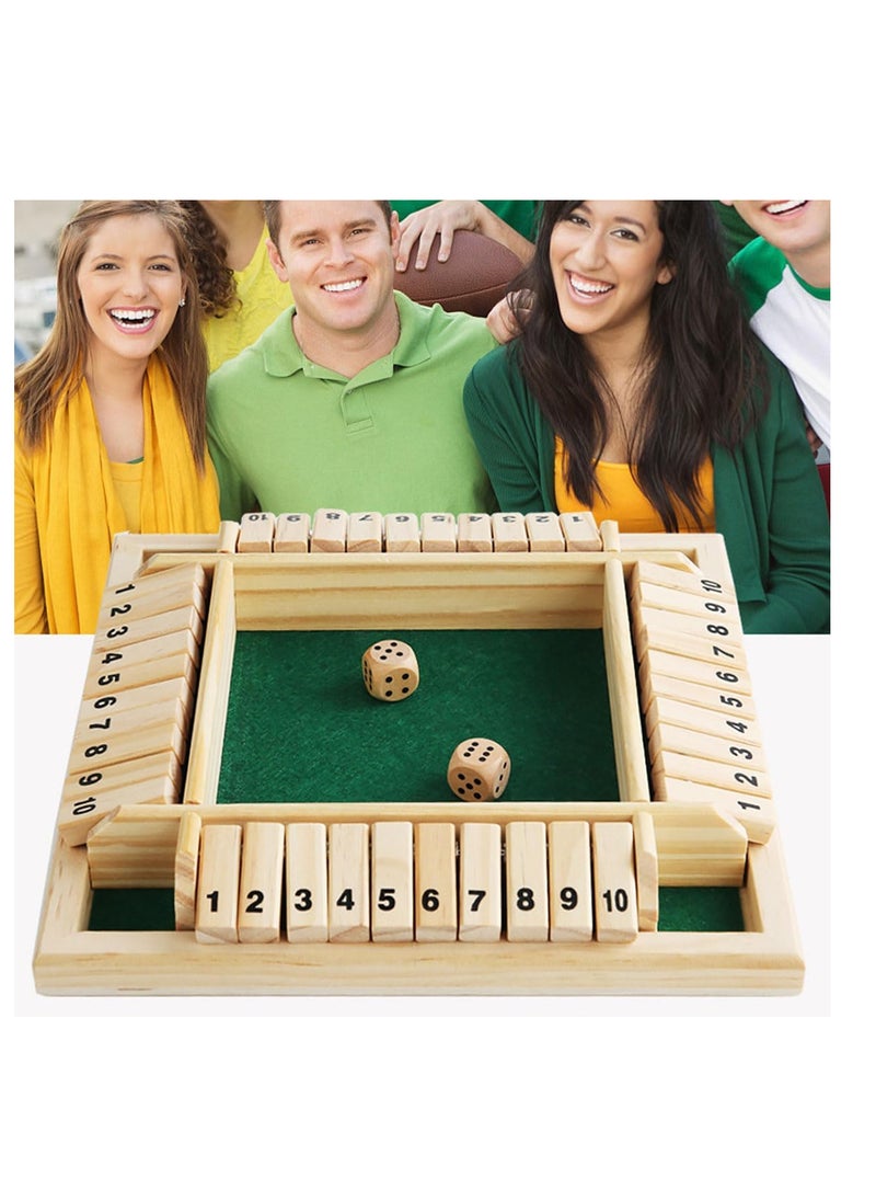 ECVV - Shut The Box Dice Game 4 Sided Wooden Table Math Board Game for 1-4 Players Classic Family Game with 2 Dices for Family Classroom Home or Bar - Image 1