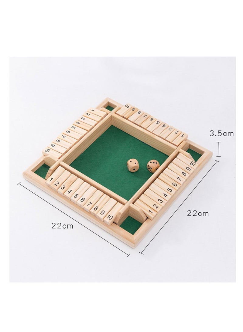 ECVV - Shut The Box Dice Game 4 Sided Wooden Table Math Board Game for 1-4 Players Classic Family Game with 2 Dices for Family Classroom Home or Bar - Image 1