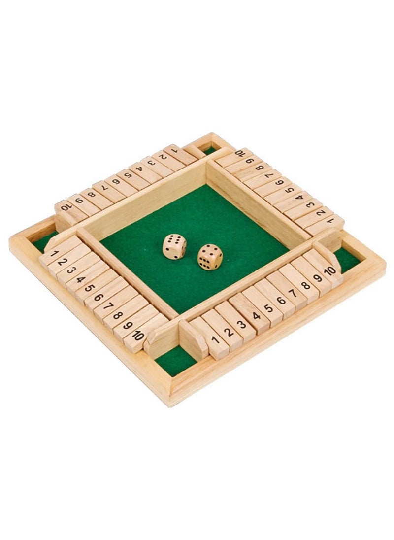 ECVV - Shut The Box Dice Game 4 Sided Wooden Table Math Board Game for 1-4 Players Classic Family Game with 2 Dices for Family Classroom Home or Bar - Image 1