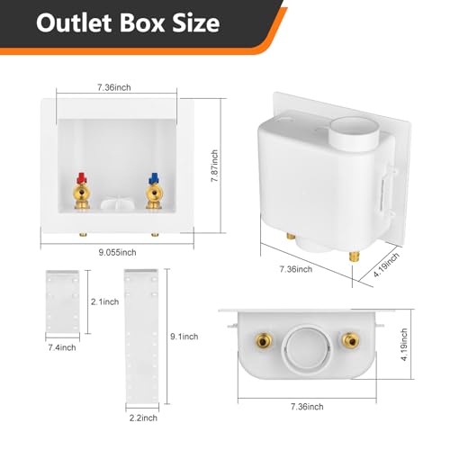 HeSun 1-Pack HeSun Washing Machine Outlet Box, 1/2 Inch Crimp Pex Inlet x 3/4 Inch MHT Outlet Connection, Pex Washer Laundry Box with Center Drain(WM002) - Image 2