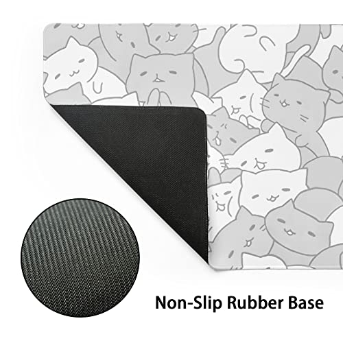 aportt Kawaii Cats White Gaming Mouse Pad XXL Cute Kittens Japanese Extended Big Large Desk Mat Non-Slip Rubber Base Stitched Edge Long Keyboard Mousepad for PC Computer Laptop, 35.4×15.7 Inches - Image 3